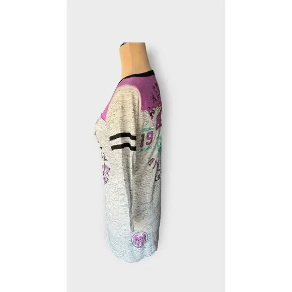 American Fighter Women's M Split Neck Fighter Training Graphic Tee Gray Purple - Picture 4 of 6